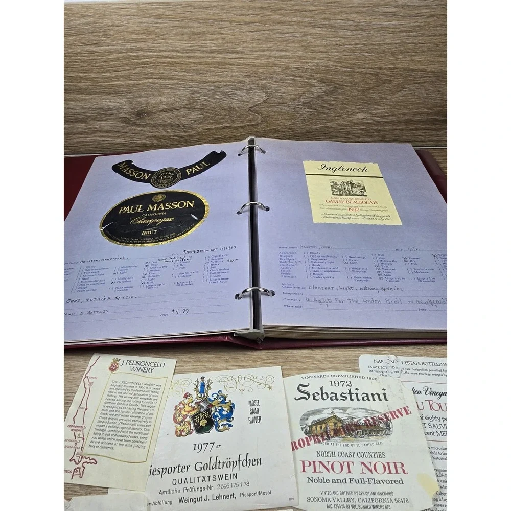 The Connoisseur Vtg. Wine Label Collector Album w/ Pages & Assortment Of Labels